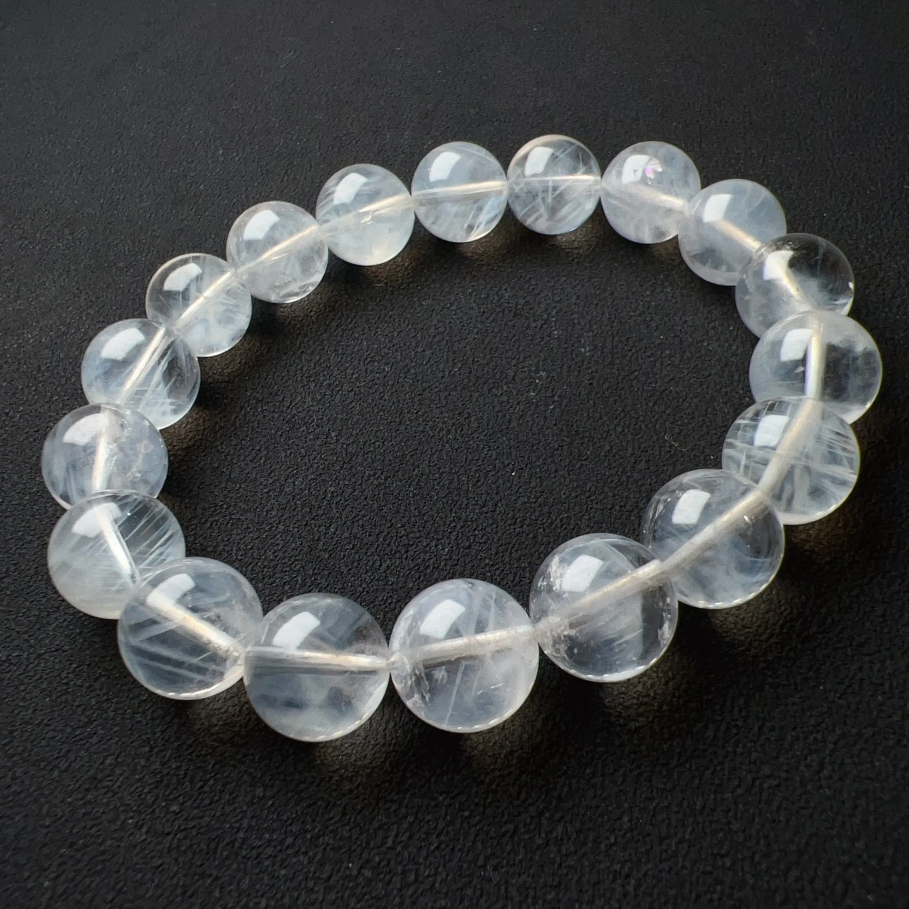 11.8mm Angel's Feathers Rare Large Beads Blue Needle Clear Quartz Bracelet | High Vibration Frequency Crown Chakra Healing