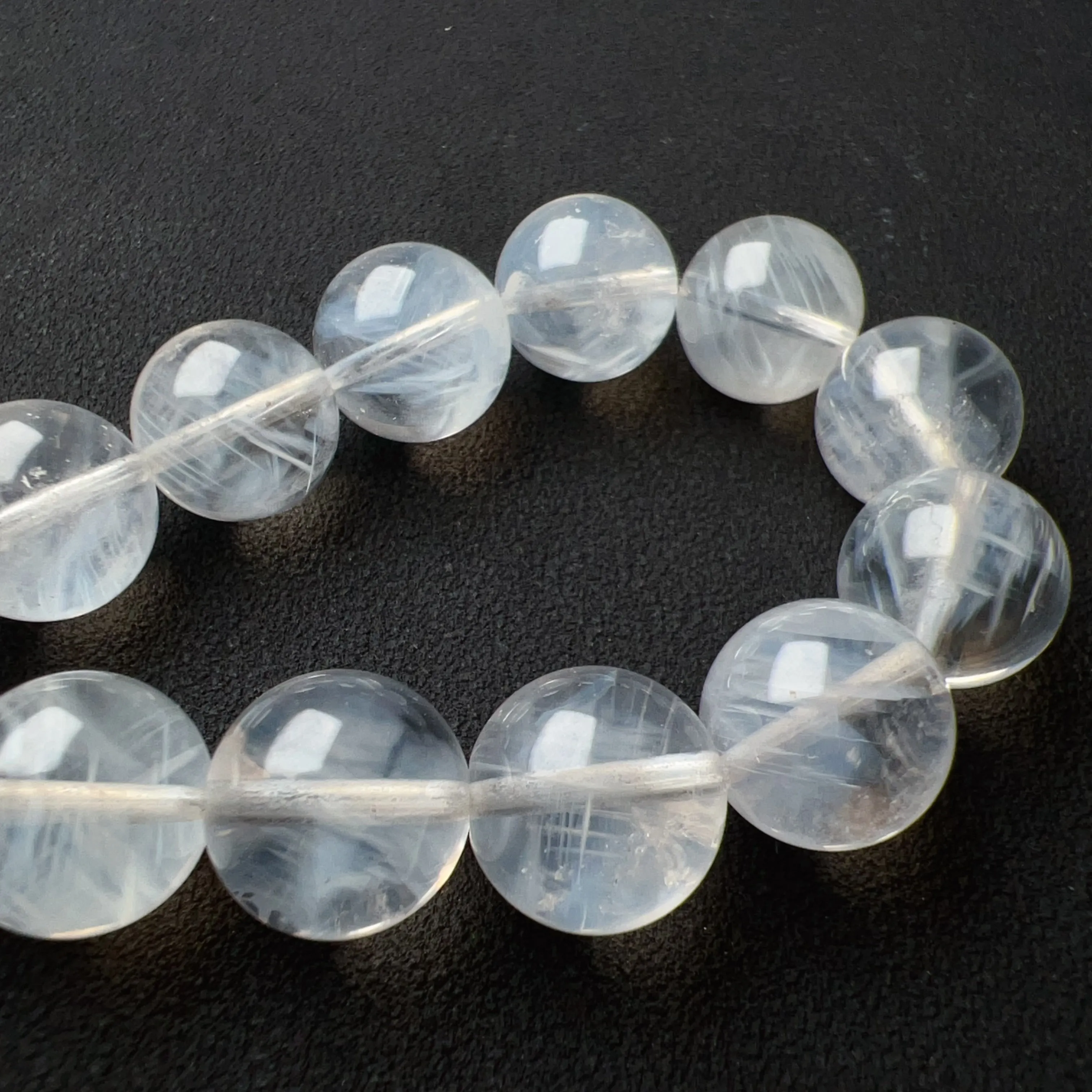 11.8mm Angel's Feathers Rare Large Beads Blue Needle Clear Quartz Bracelet | High Vibration Frequency Crown Chakra Healing