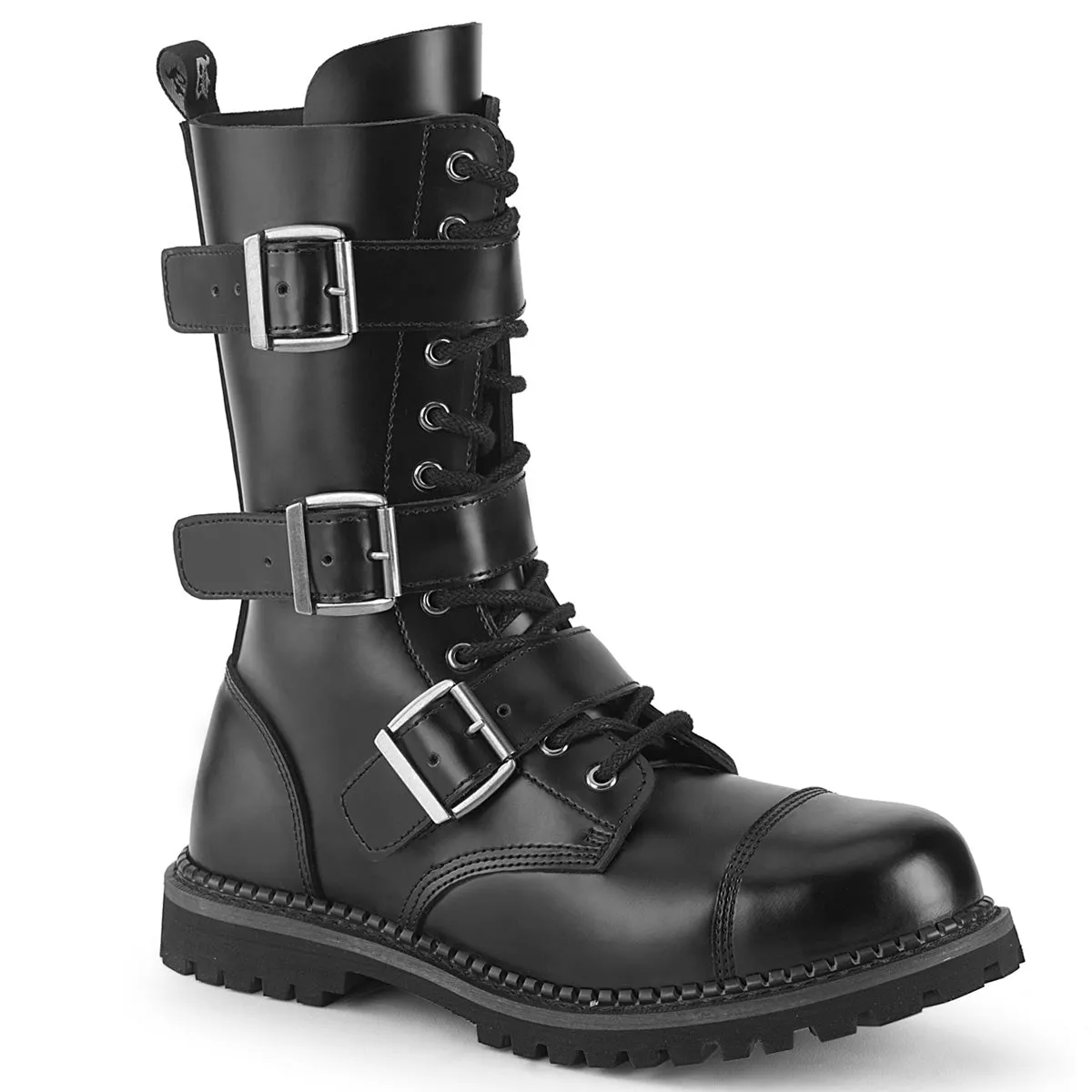 12 Eyelet RIOT-12BK Black Leather