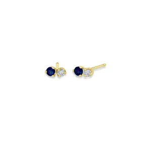 14k Mixed Prong Blue Sapphire & Diamond Studs