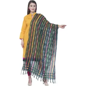 A R Silk Women's Multi Thread Work Orgenza Cotton Bottle Green Dupattas and Chunnis