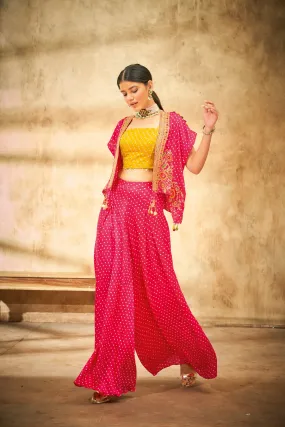 Aditi Somani's Beautiful Rani pink bandhej cape set - Rent