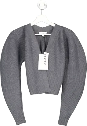 ALAIA Grey Wool Blend Rib Cardigan UK 10