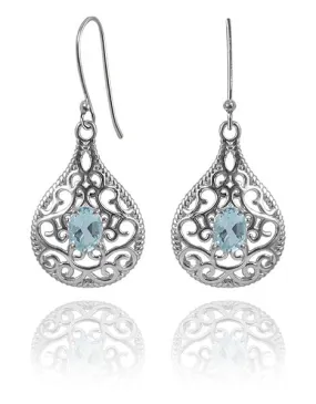 Arabesque Teardrop Earrings with Stone Blue Topaz