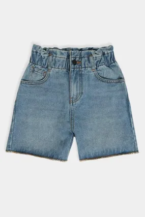 Blue Paperbag Waist Denim Girls Shorts