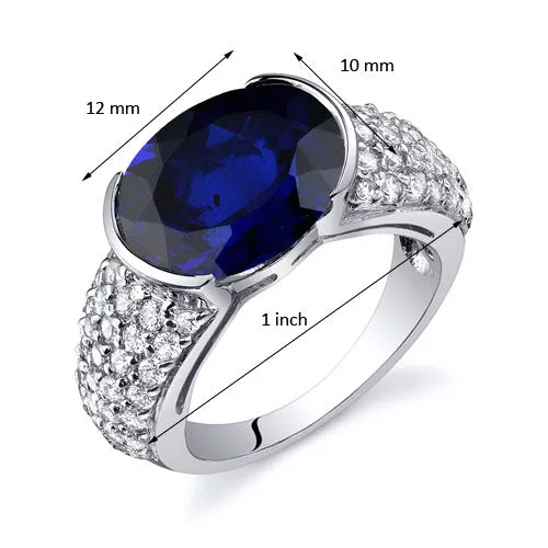 Blue Sapphire Oval Cut Sterling Silver Ring Size 5