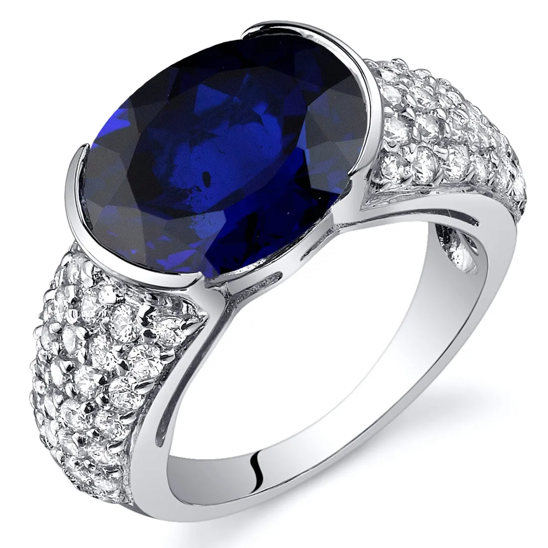 Blue Sapphire Oval Cut Sterling Silver Ring Size 5