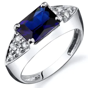 Blue Sapphire Radiant Cut Sterling Silver Ring Size 8