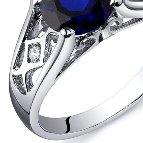 Blue Sapphire Round Cut Sterling Silver Ring Size 7