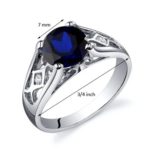 Blue Sapphire Round Cut Sterling Silver Ring Size 7