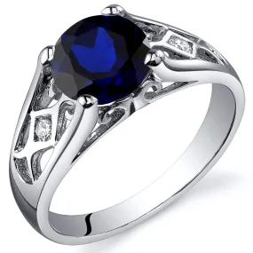 Blue Sapphire Round Cut Sterling Silver Ring Size 7