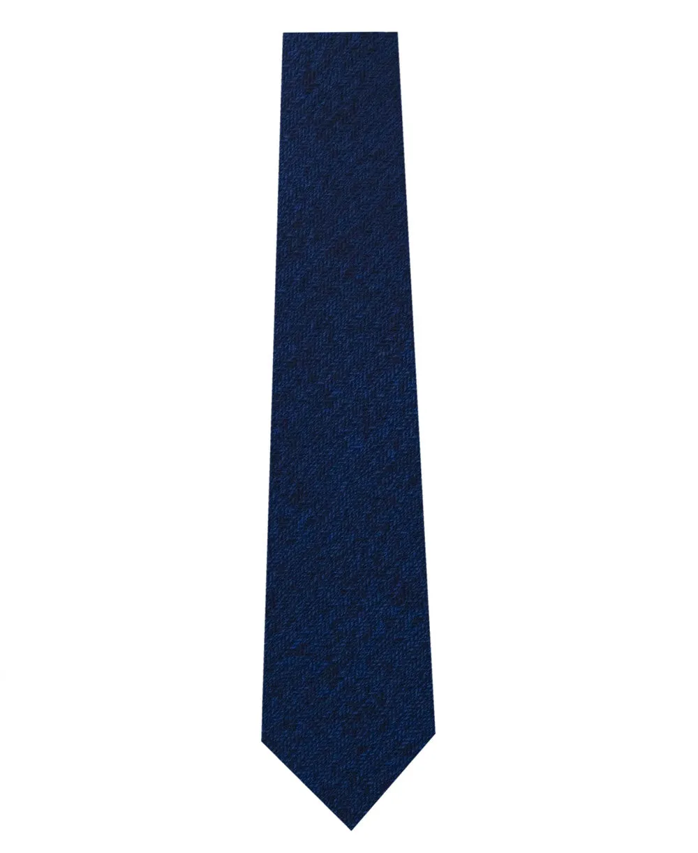 Blue Silk Tie with Herringbone Pattern