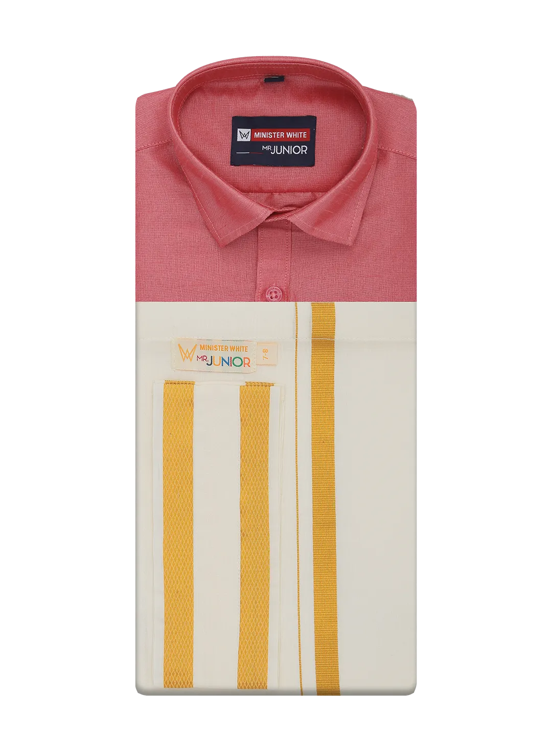 Boys Pink Color Half Sleeves Shirt with Gold Jari Flexi Dhoti Adorable Boy