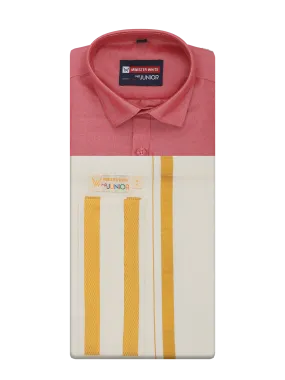 Boys Pink Color Half Sleeves Shirt with Gold Jari Flexi Dhoti Adorable Boy