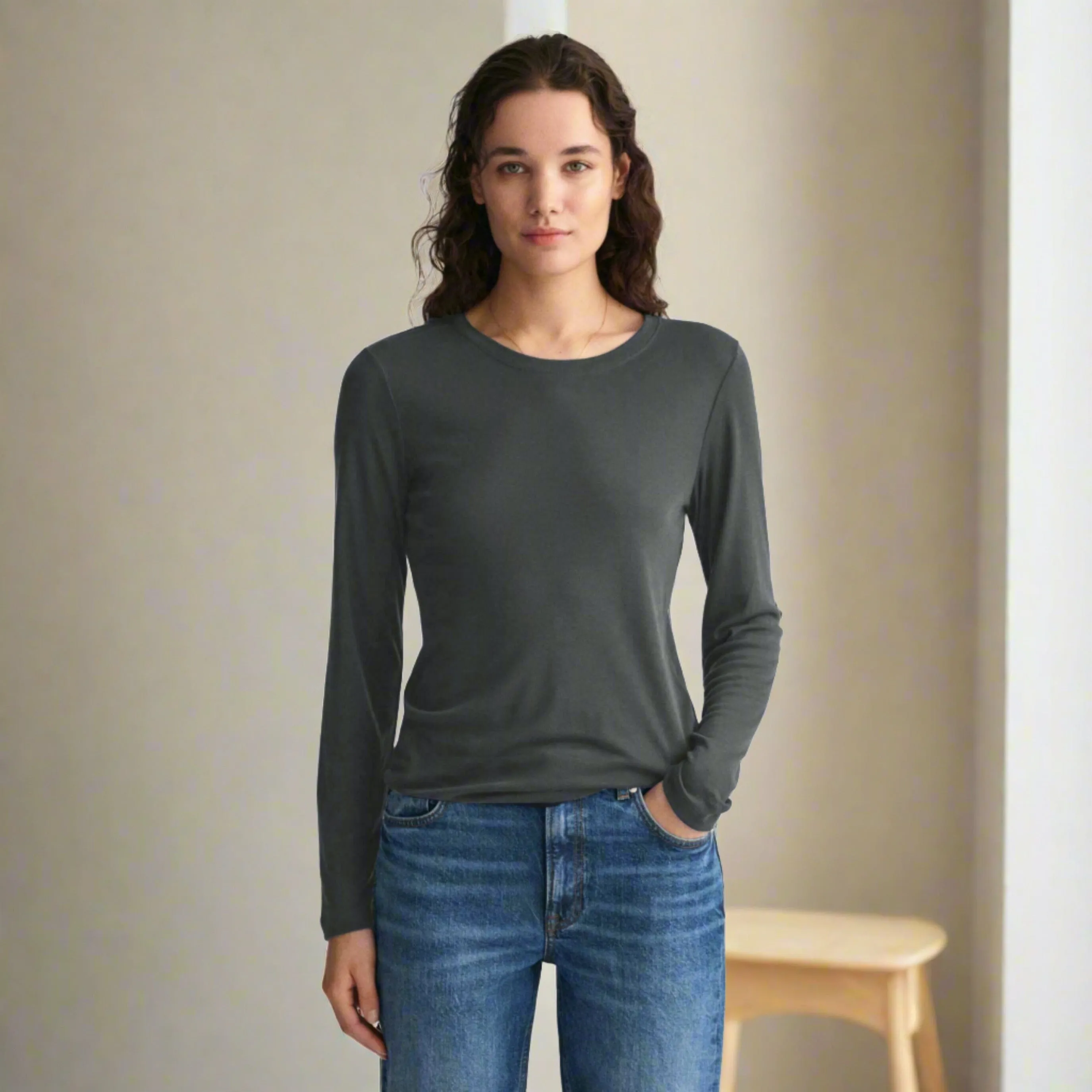 BYD Women's Long-Sleeve Tee: Elegance in 100% BCI Combed Cotton