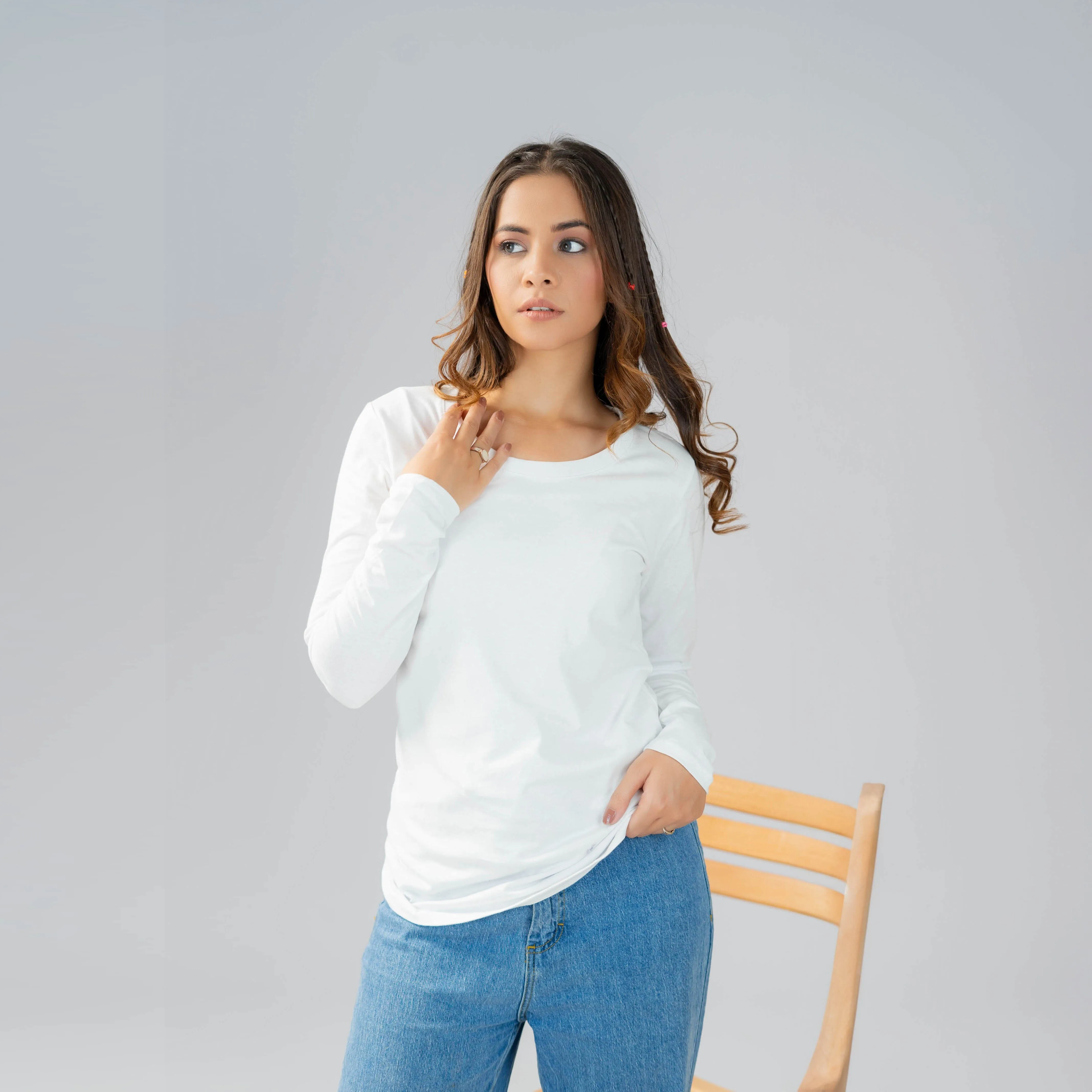 BYD Women's Long-Sleeve Tee: Elegance in 100% BCI Combed Cotton