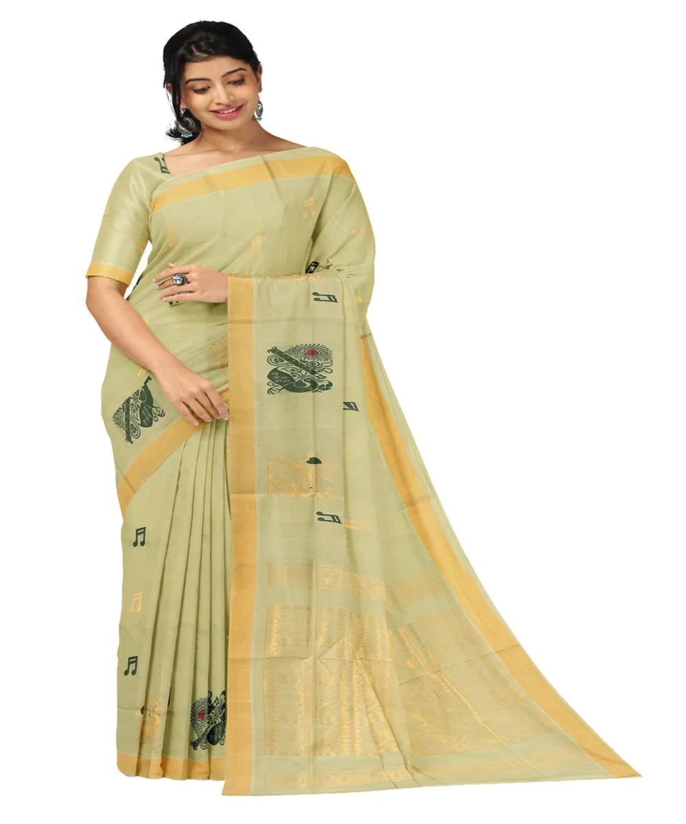 Cream plain butta handwoven rajahmundry cotton saree