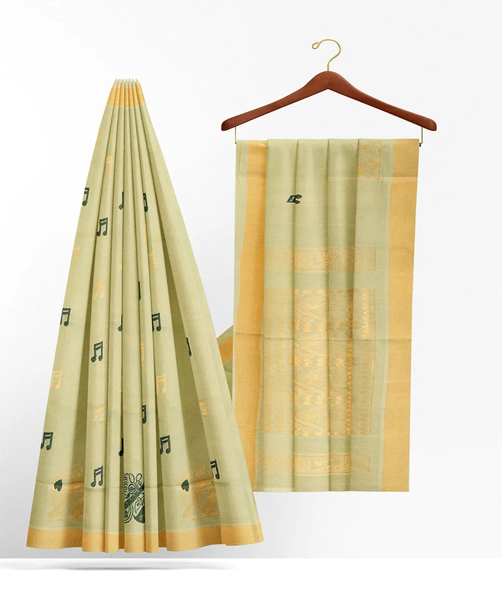 Cream plain butta handwoven rajahmundry cotton saree