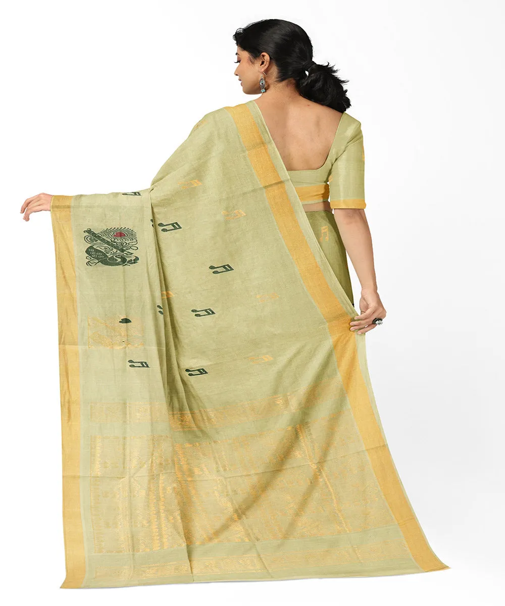 Cream plain butta handwoven rajahmundry cotton saree