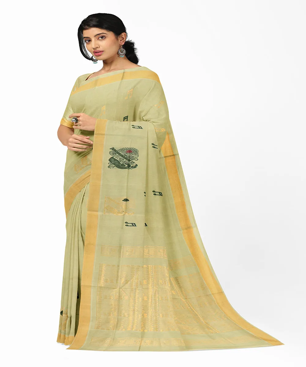 Cream plain butta handwoven rajahmundry cotton saree