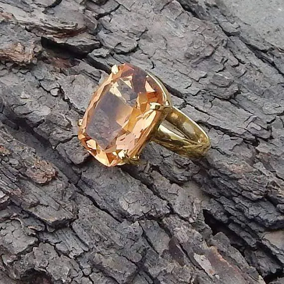 Cushion Cut Morganite Gemstone 925 Sterling Silver Ring, 22K Yellow Gold Filled, 22K Rose Gold Filled Ring