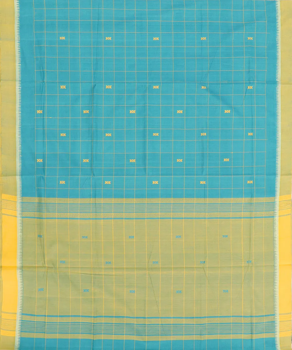 Cyan blue checks butta handwoven rajahmundry cotton saree