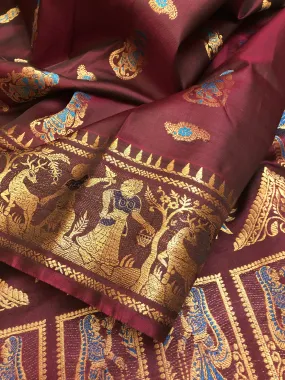 Dark Wine Color Pure Baluchari Silk Saree with Meenakari Work