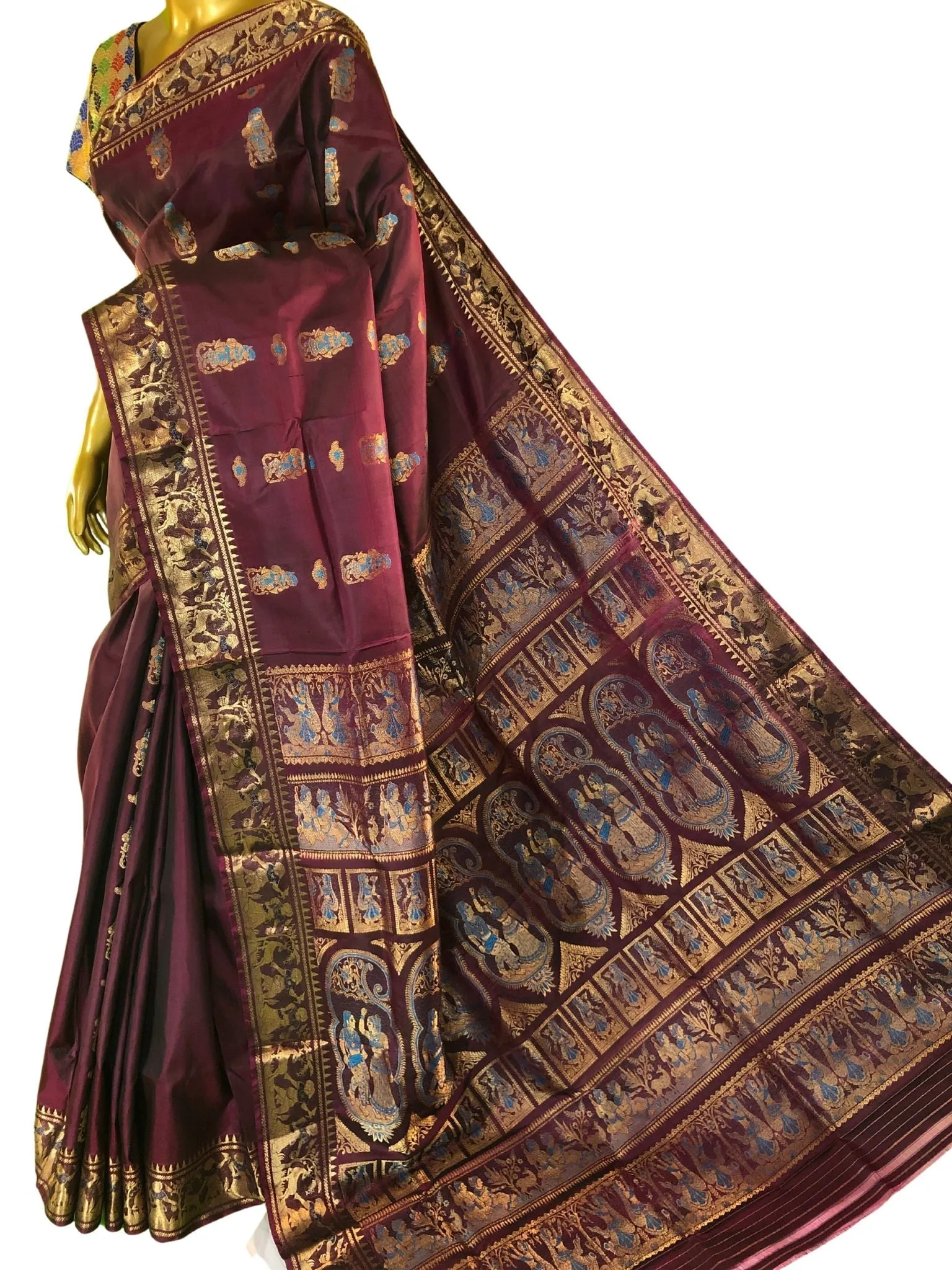 Dark Wine Color Pure Baluchari Silk Saree with Meenakari Work