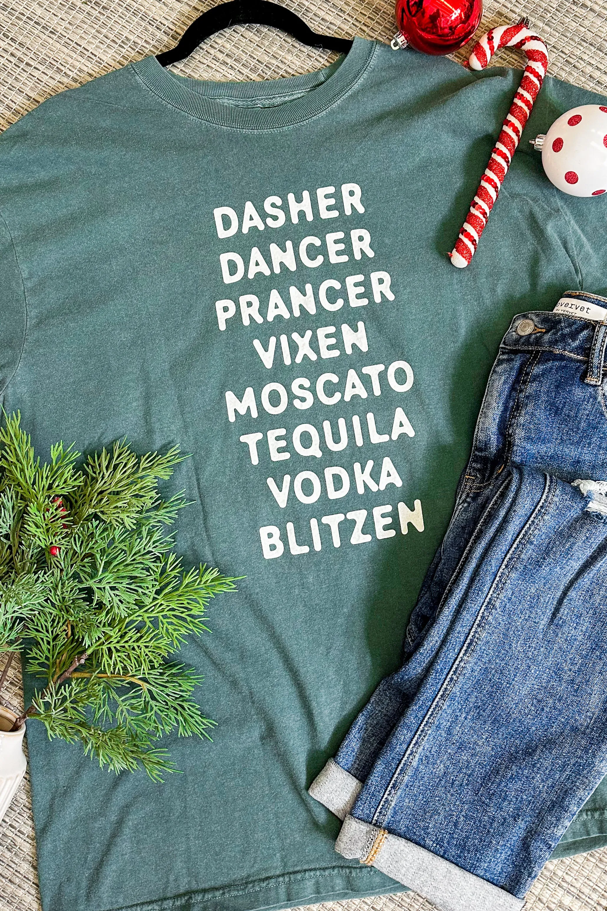 Dasher Dancer Graphic Tee, Blue Spruce