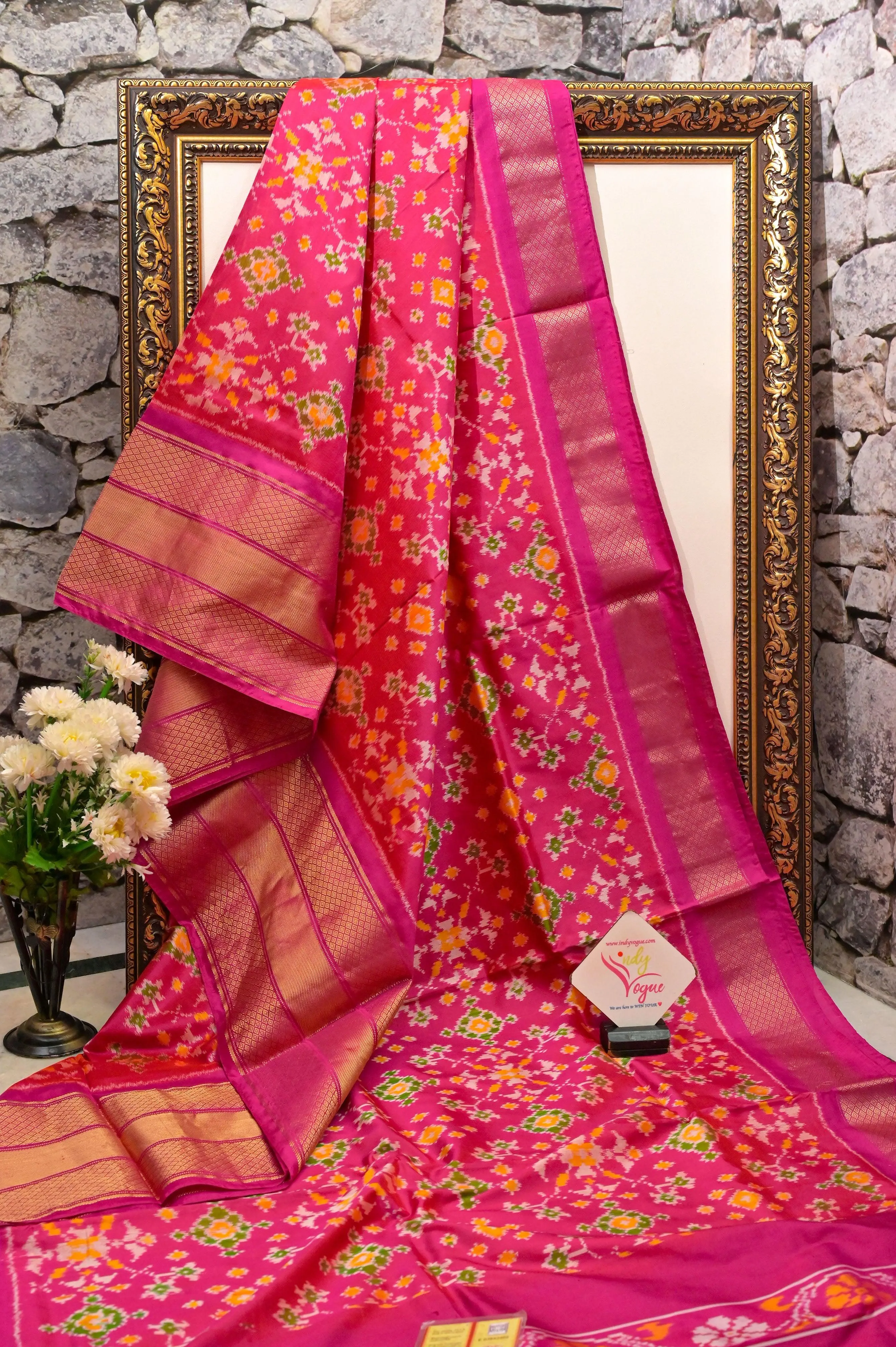 Deep Magenta Color Pure Ikat Silk Saree