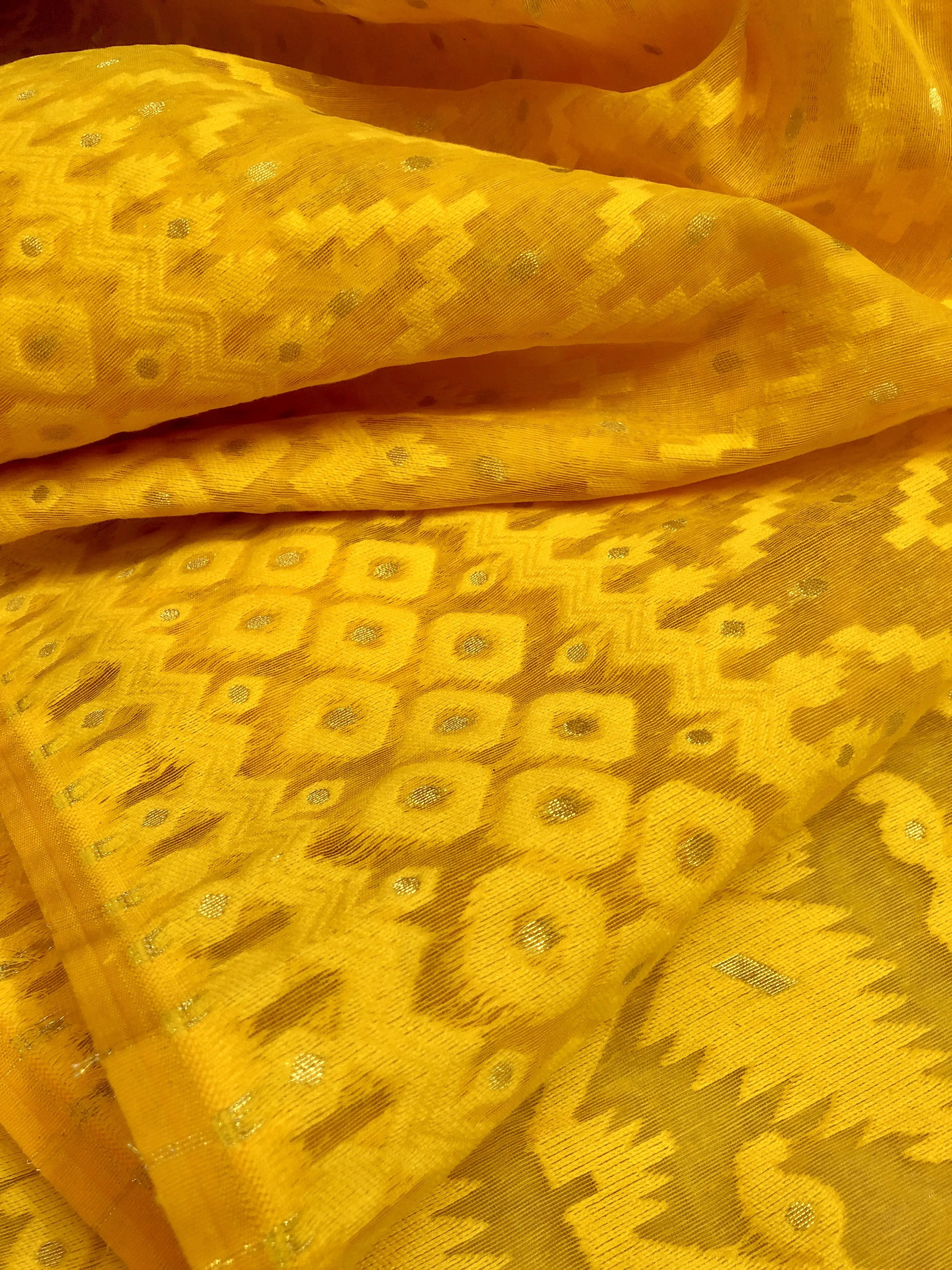 Deep Tuscany Yellow Color Jamdani Saree