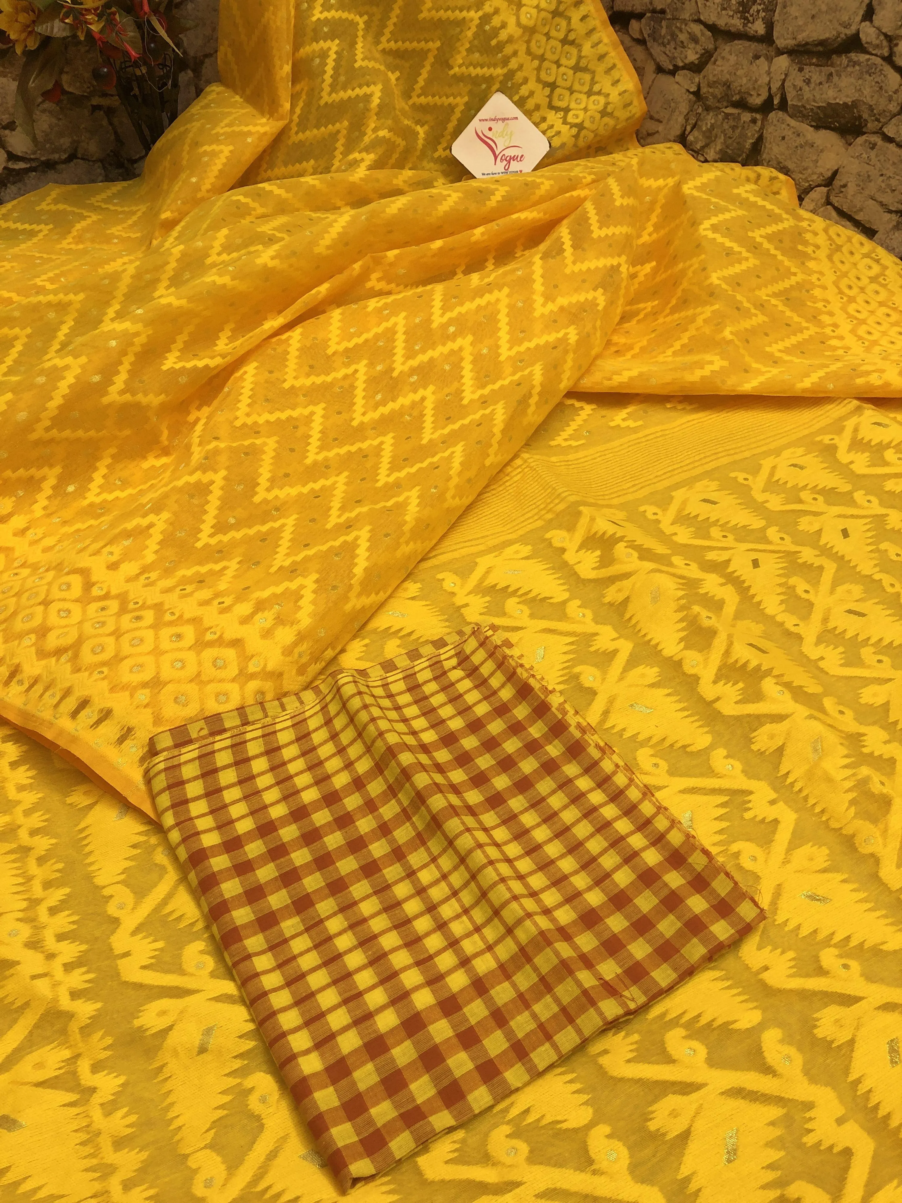 Deep Tuscany Yellow Color Jamdani Saree