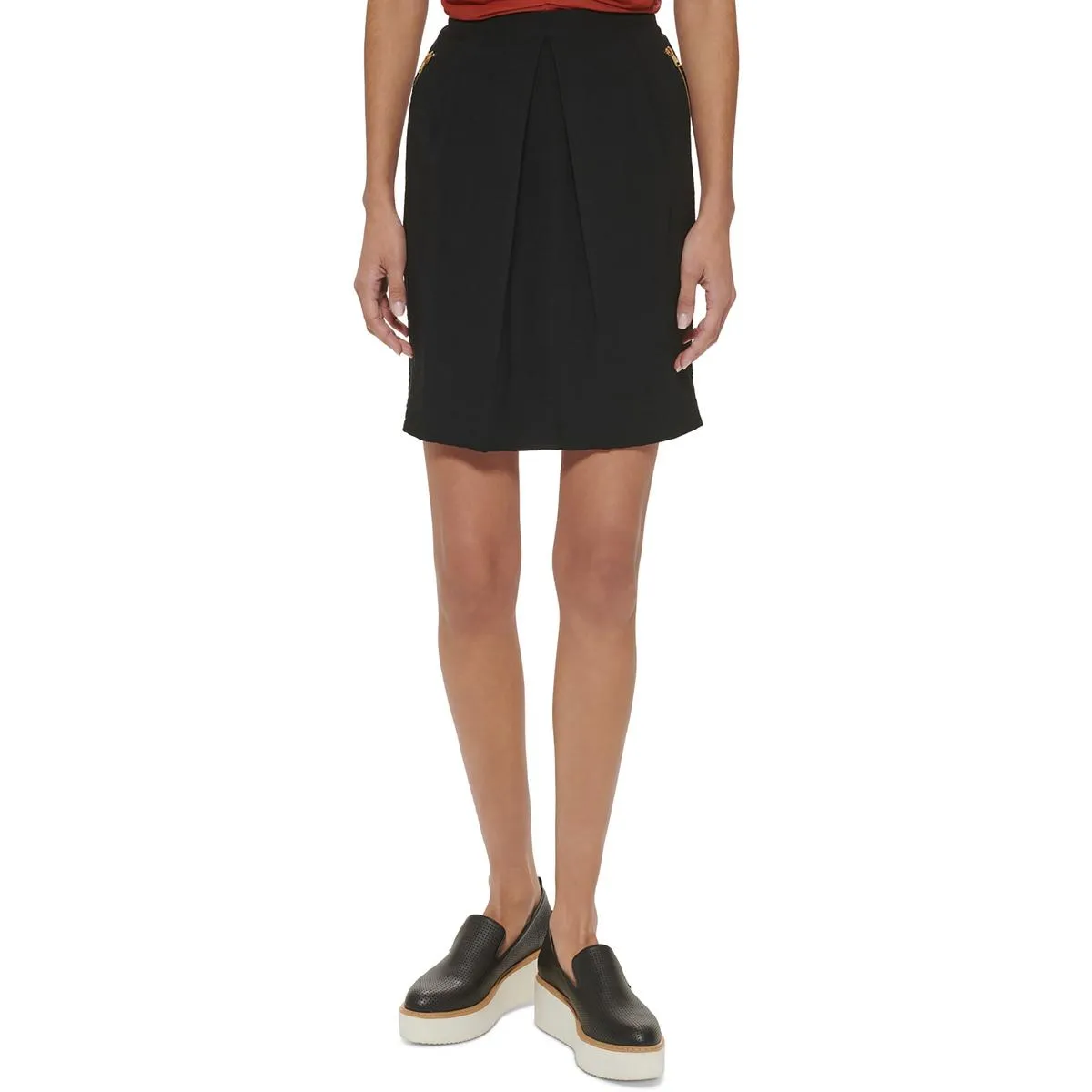 DKNY Womens Above Knee Solid A-Line Skirt