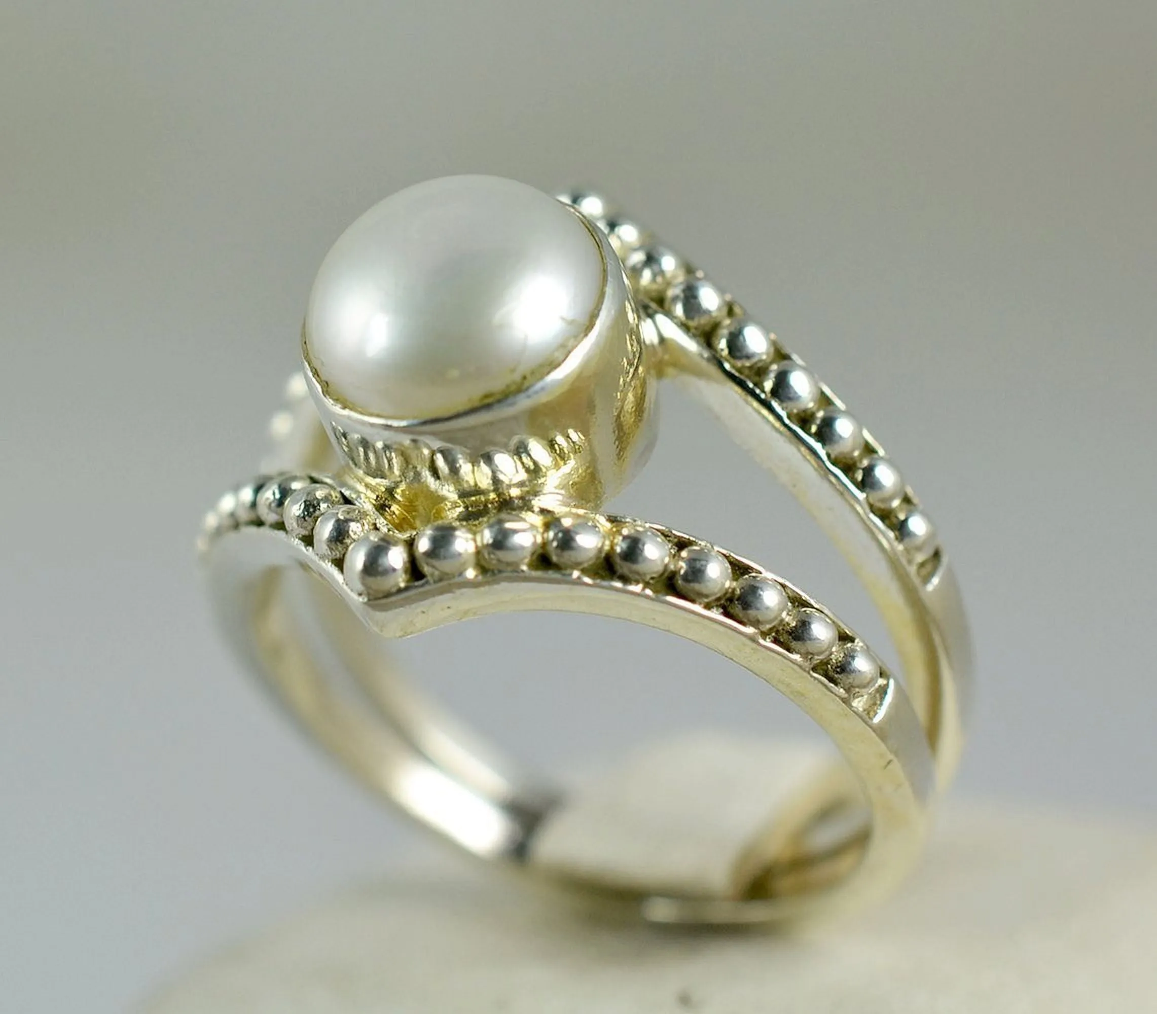 Freshwater Pearl 925 Solid Sterling Silver Handmade Ring Size 4-13 US