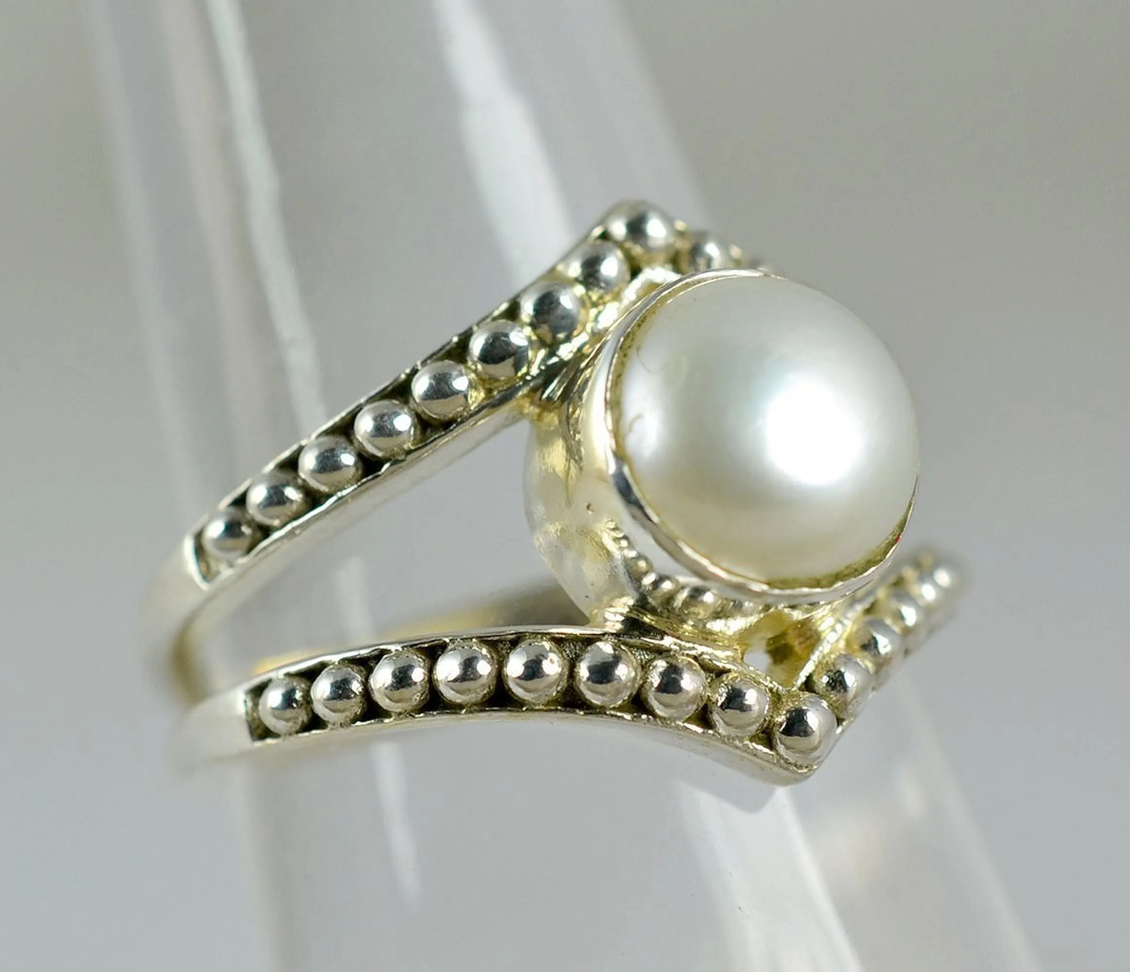 Freshwater Pearl 925 Solid Sterling Silver Handmade Ring Size 4-13 US