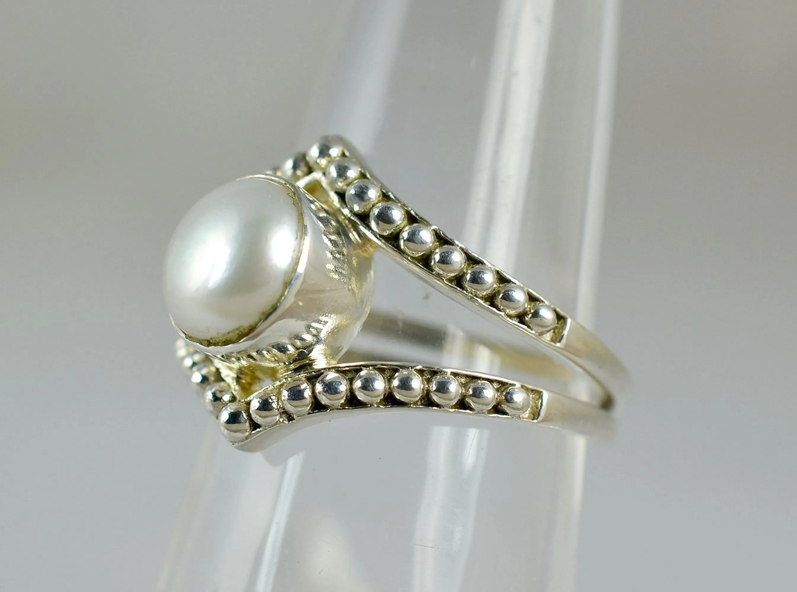 Freshwater Pearl 925 Solid Sterling Silver Handmade Ring Size 4-13 US