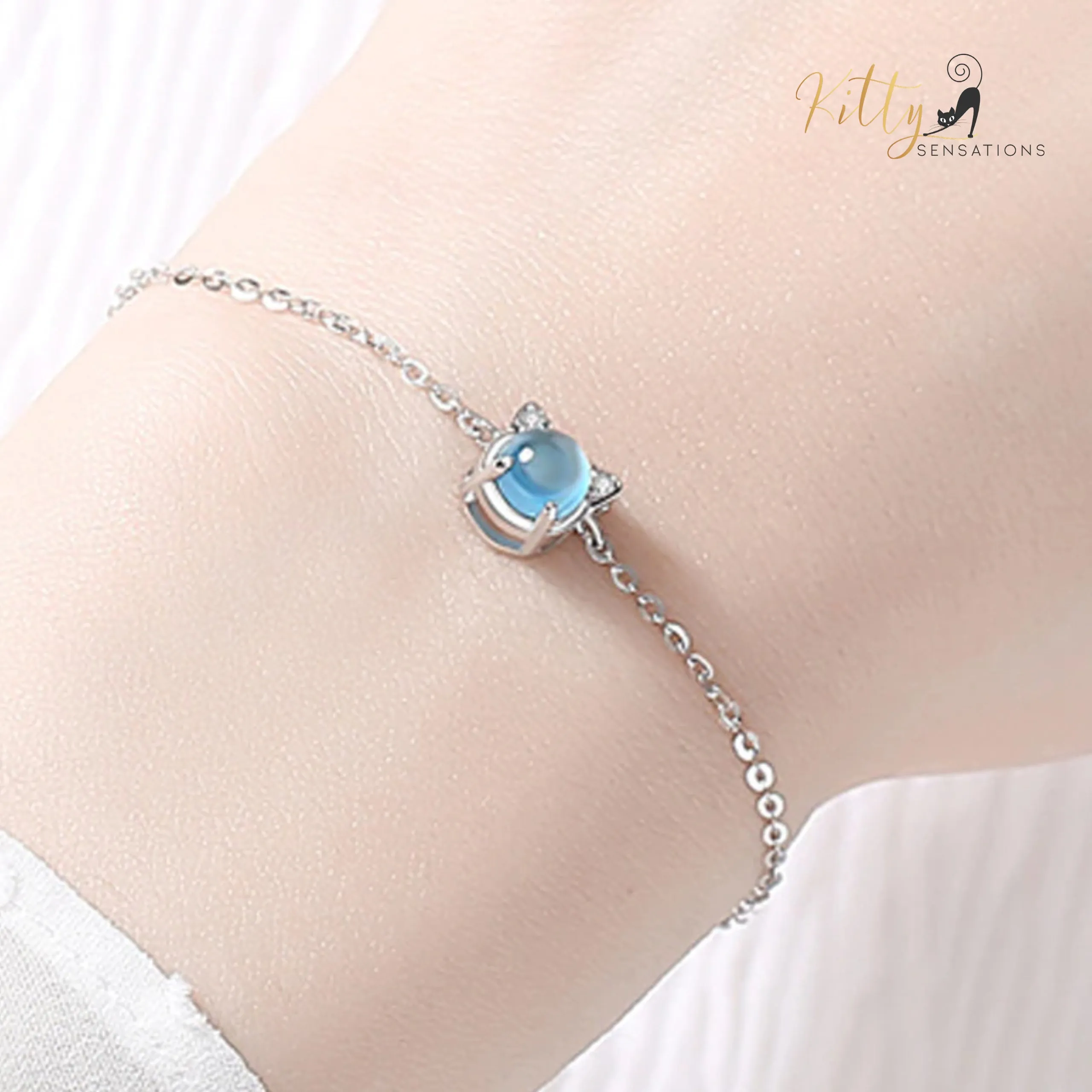 Glacier Crystal Cat Bracelet - Silver Plated - Adjustable