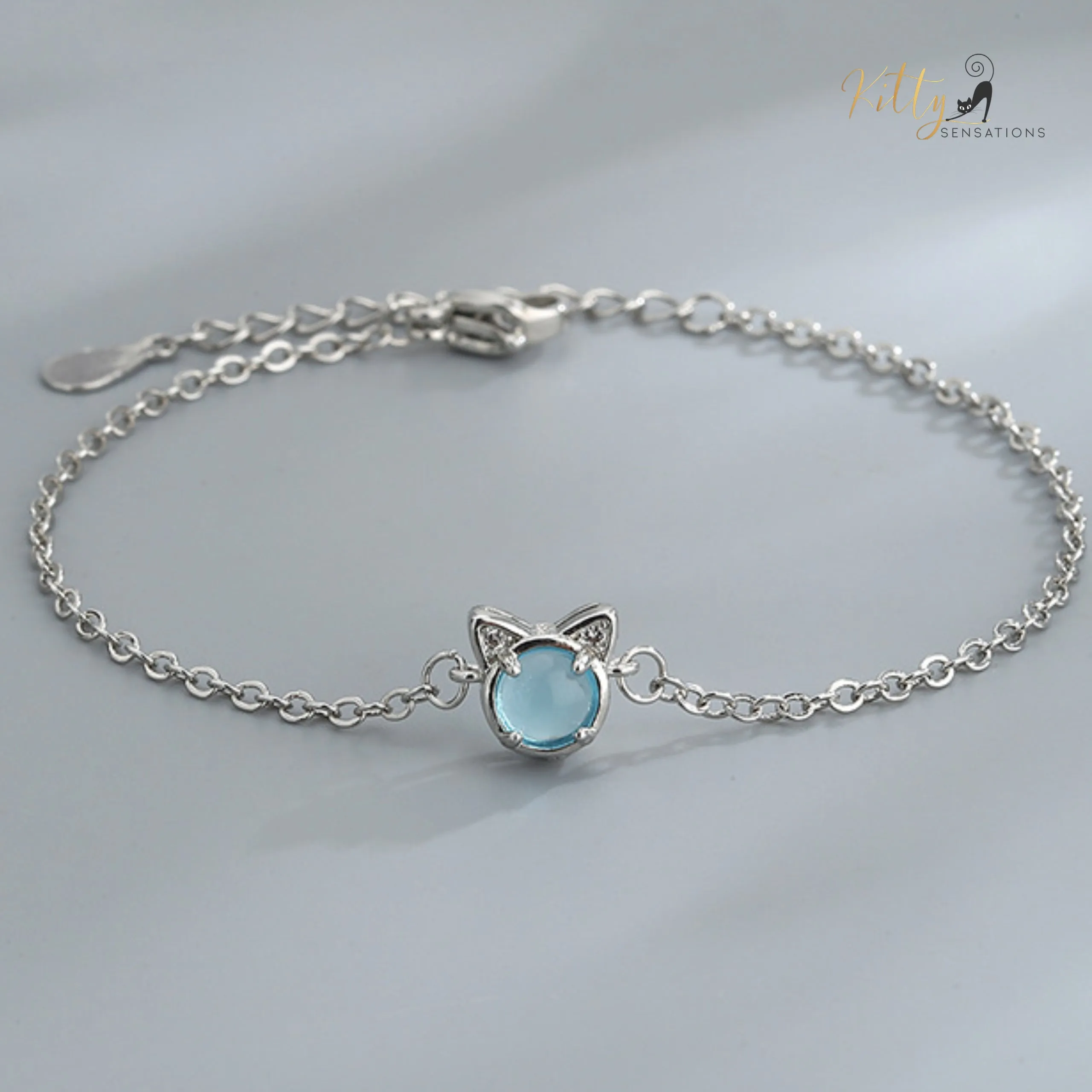 Glacier Crystal Cat Bracelet - Silver Plated - Adjustable