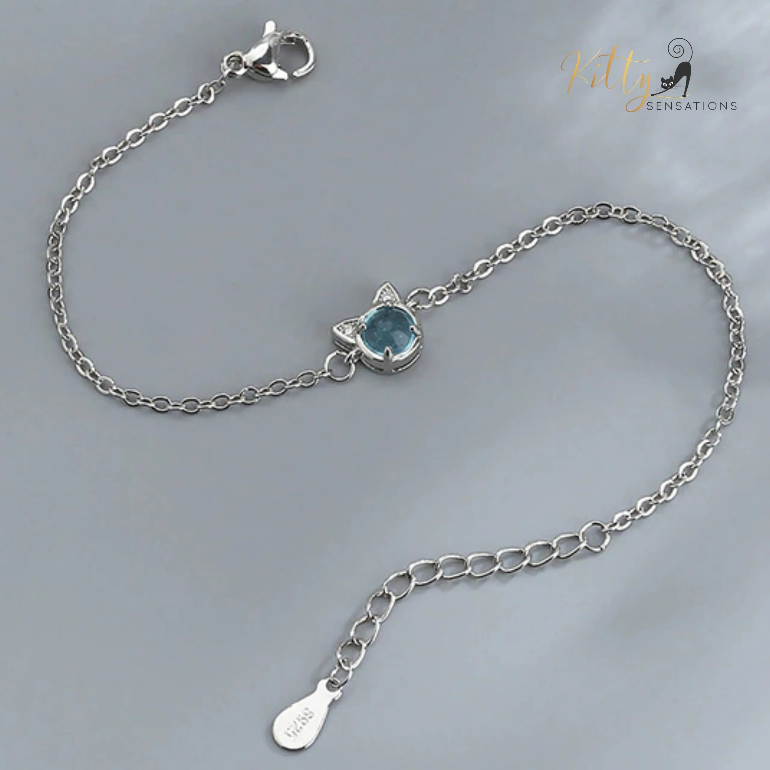 Glacier Crystal Cat Bracelet - Silver Plated - Adjustable