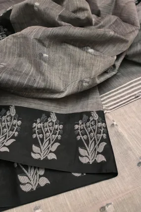 Grey Color Linen Khadi Cotton Handloom Saree