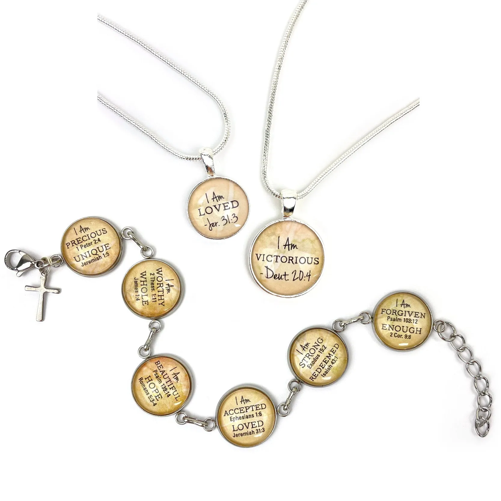 I AM Accepted, Ephesians 1:6 – Christian Affirmations Scripture Pendant Necklace (2 Sizes) – Jewelry Set