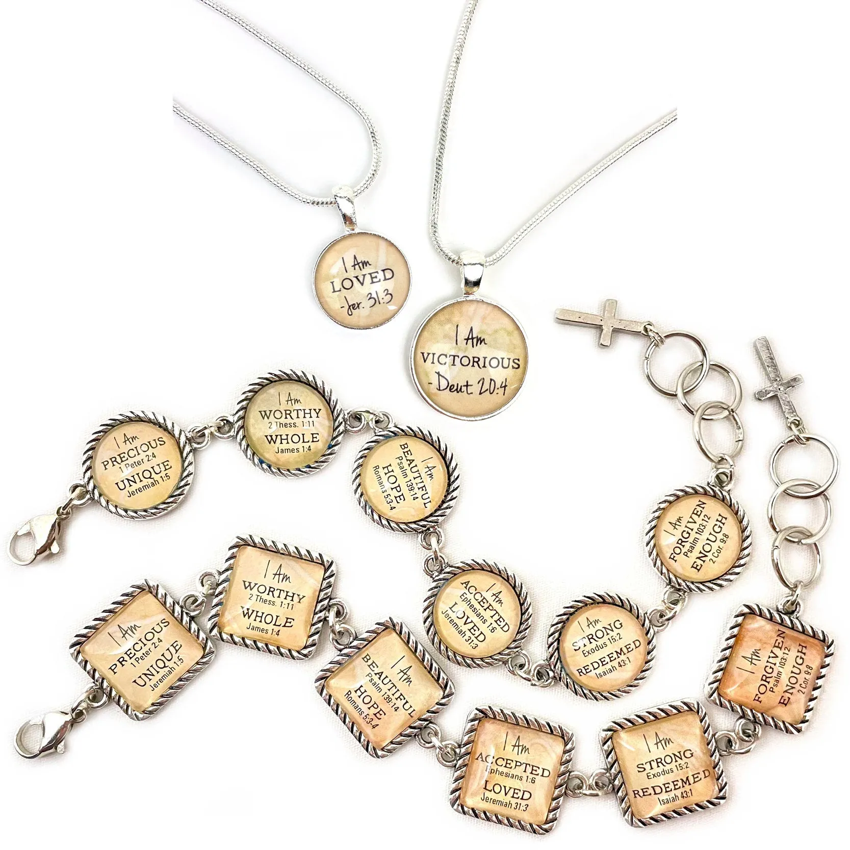 I AM Accepted, Ephesians 1:6 – Christian Affirmations Scripture Pendant Necklace (2 Sizes) – Jewelry Set