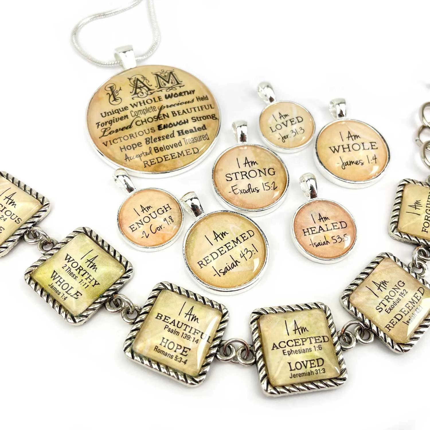 I AM Accepted, Ephesians 1:6 – Christian Affirmations Scripture Pendant Necklace (2 Sizes) – Jewelry Set