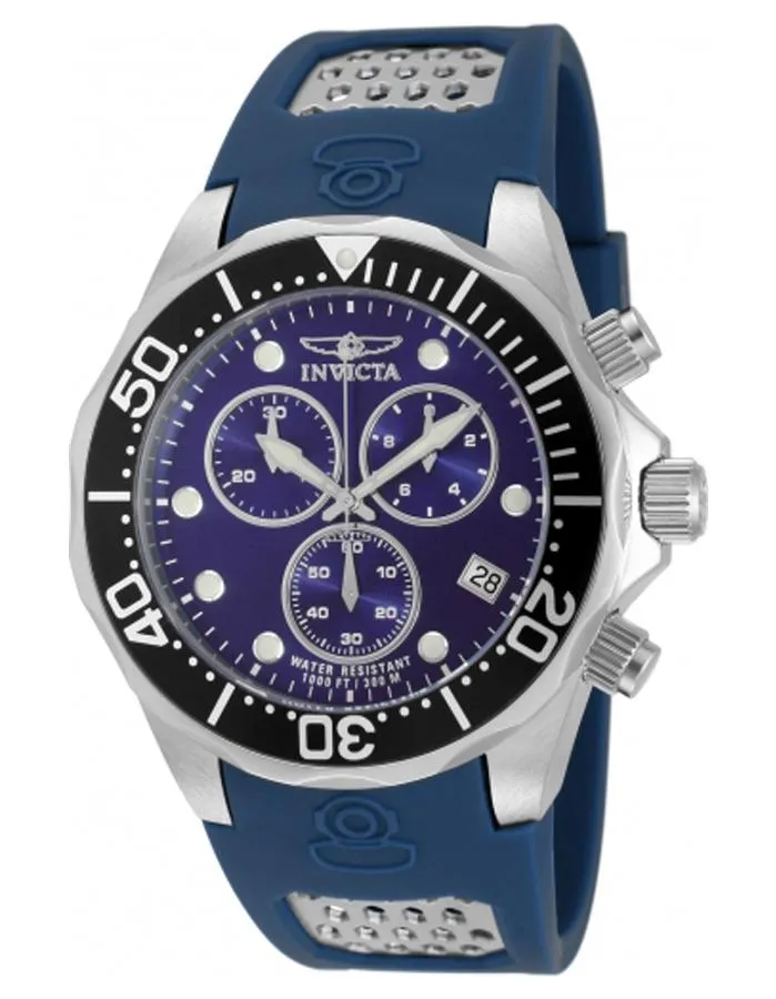 INVICTA Mens Pro-Diver Chronograph Watch - Stainless Steel - Blue Dial - Date