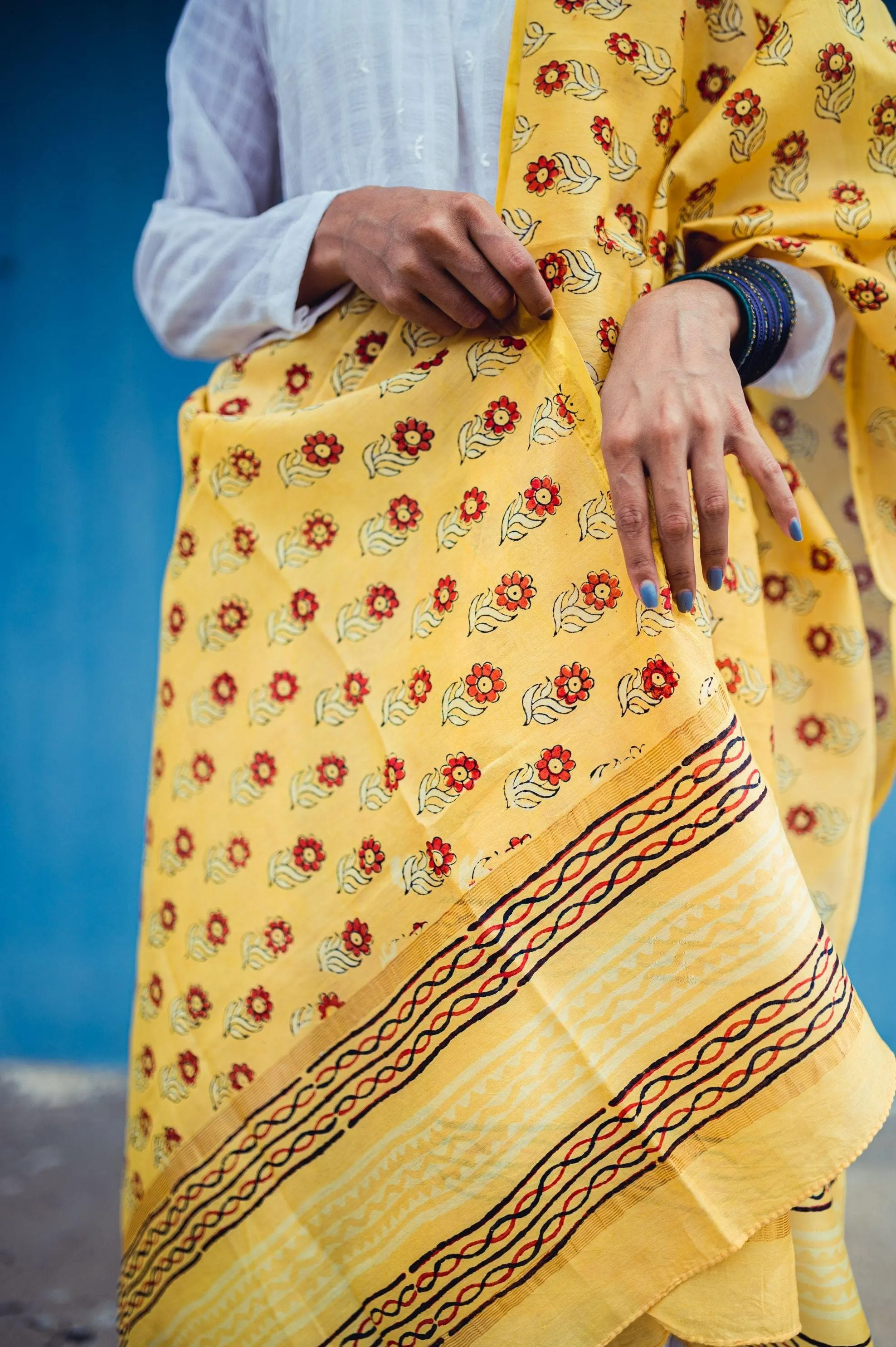 Kaisori Yellow Chanderi Dupatta - Floral