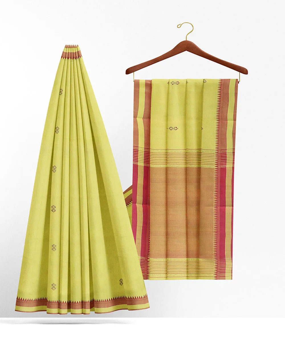 Lime green pink plain butta handwoven rajahmundry cotton saree