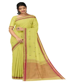 Lime green pink plain butta handwoven rajahmundry cotton saree