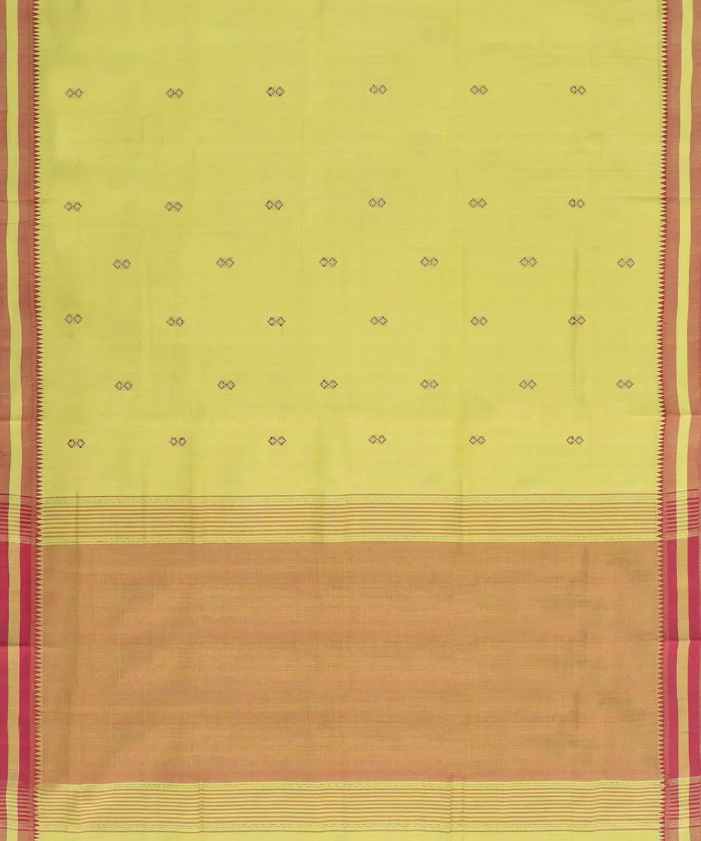 Lime green pink plain butta handwoven rajahmundry cotton saree