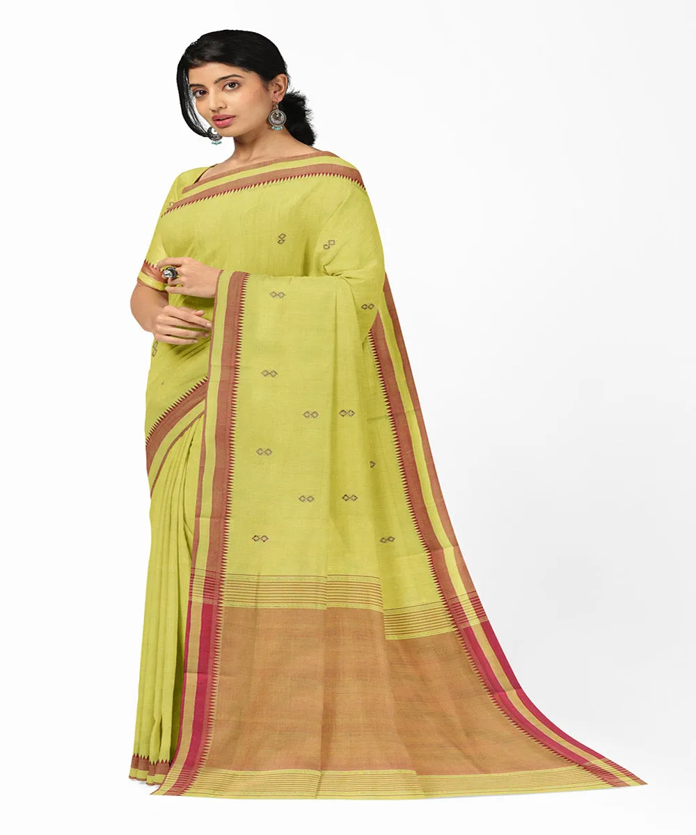 Lime green pink plain butta handwoven rajahmundry cotton saree