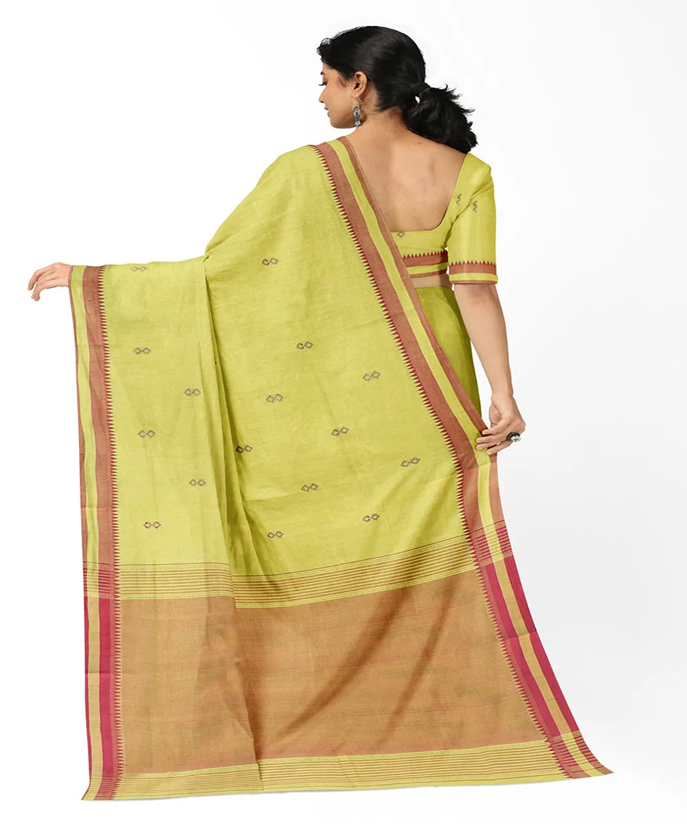 Lime green pink plain butta handwoven rajahmundry cotton saree